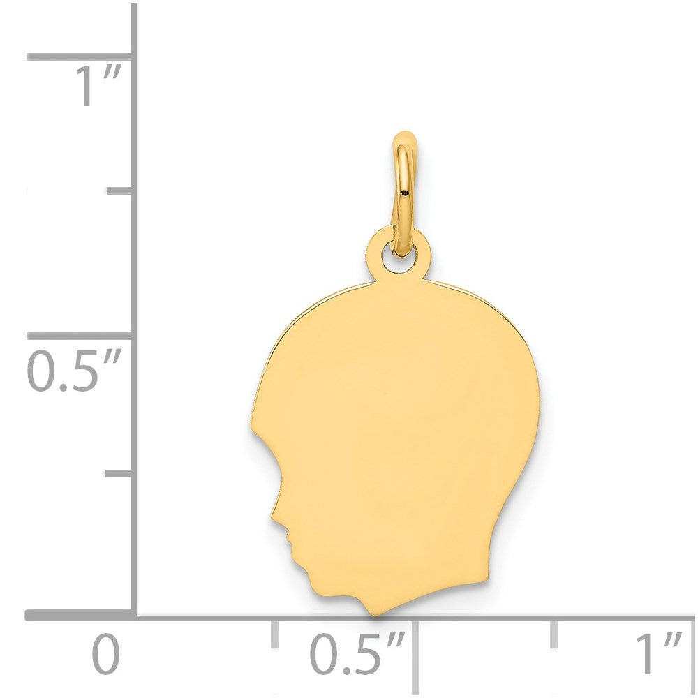 14k Yellow Gold Plain Medium .011 Gauge Facing Left Boy HeadEngravable Charm Pendant Jewelry Gifts (Length 0.86" Width 0.51")