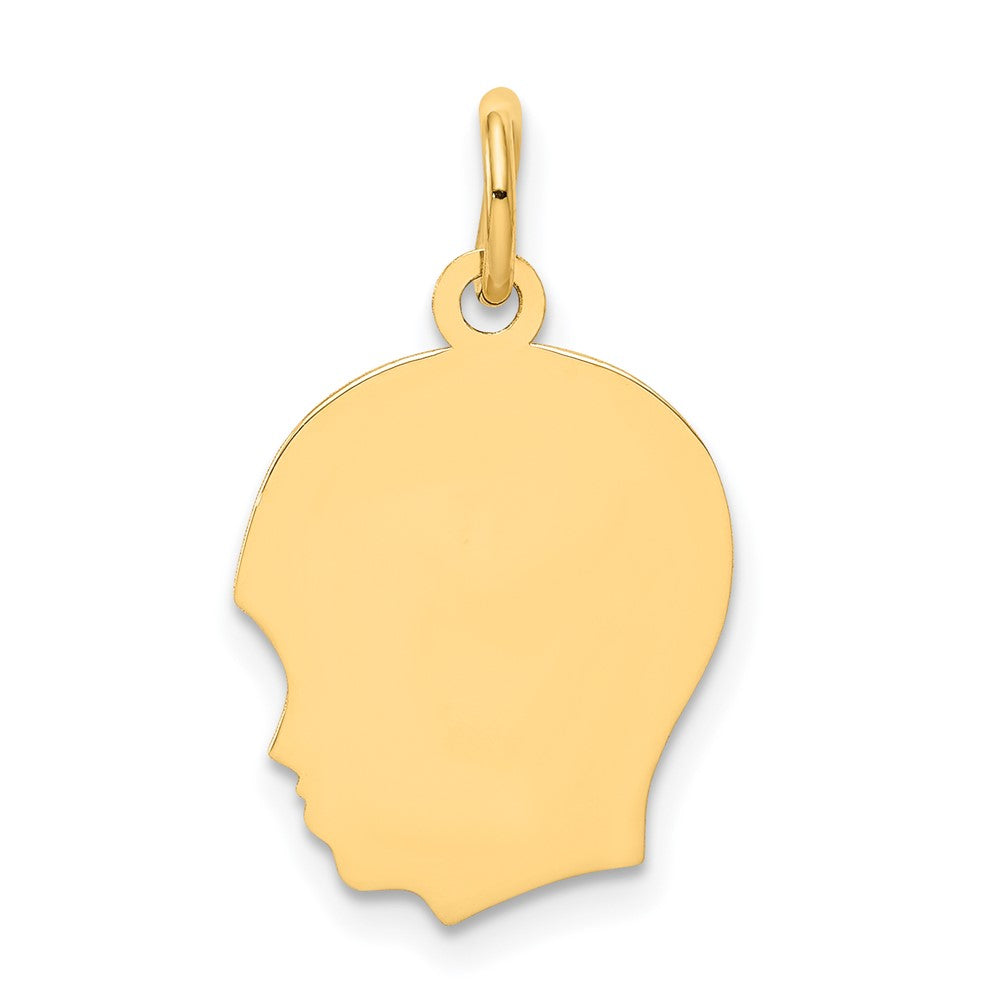 14k Yellow Gold Plain Medium .011 Gauge Facing Left Boy HeadEngravable Charm Pendant Jewelry Gifts (Length 0.86" Width 0.51")