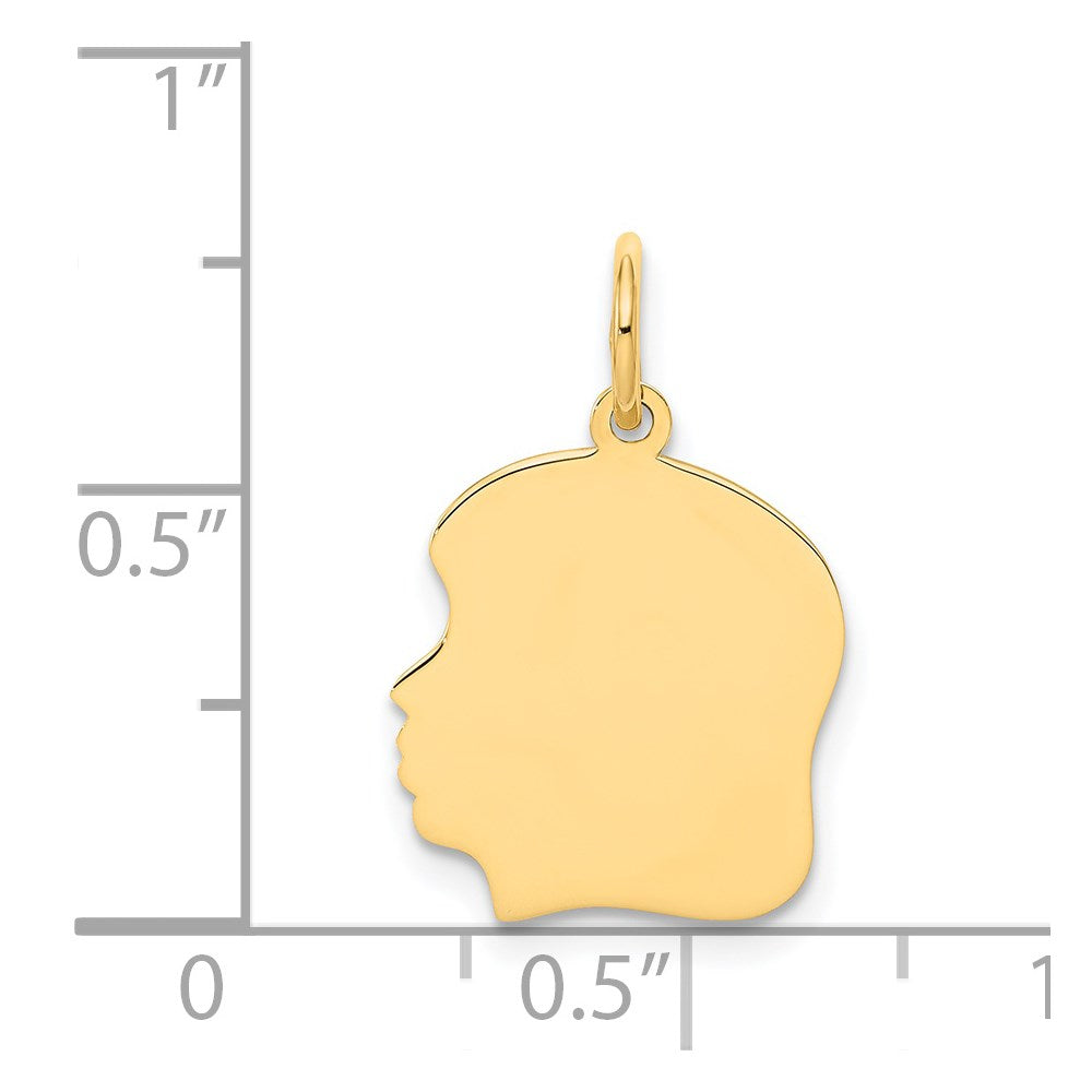 14k Yellow Gold Plain Medium .027 Gauge Facing Left Girl HeadEngravable Charm Pendant Jewelry Gifts (Length 0.86" Width 0.51")