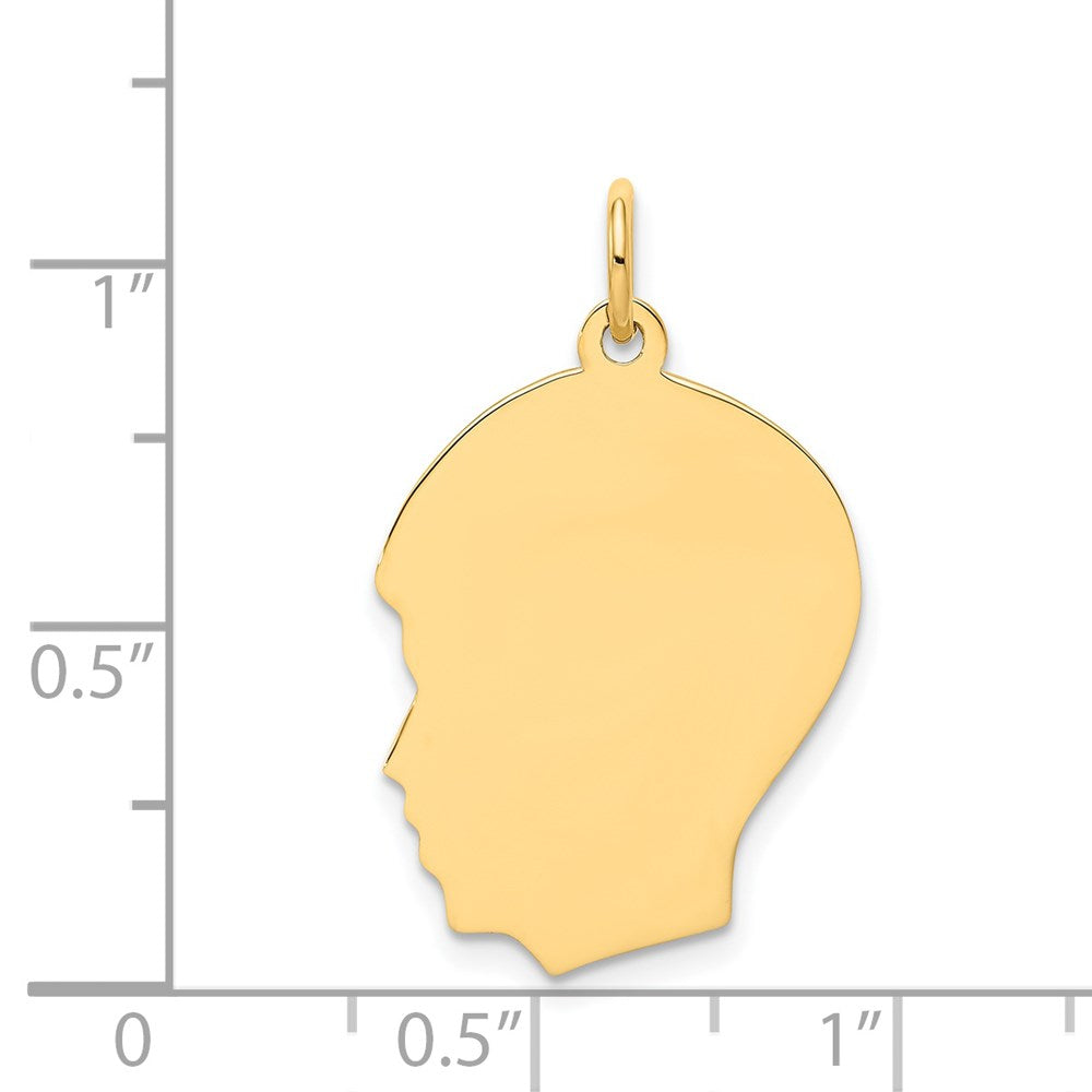 14k Yellow Gold Plain Medium .027 Gauge Facing Left Boy HeadEngravable Charm Pendant Jewelry Gifts (Length 1.05" Width 0.66")