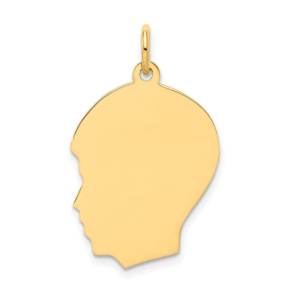 14k Yellow Gold Plain Medium .027 Gauge Facing Left Boy HeadEngravable Charm Pendant Jewelry Gifts (Length 1.05" Width 0.66")