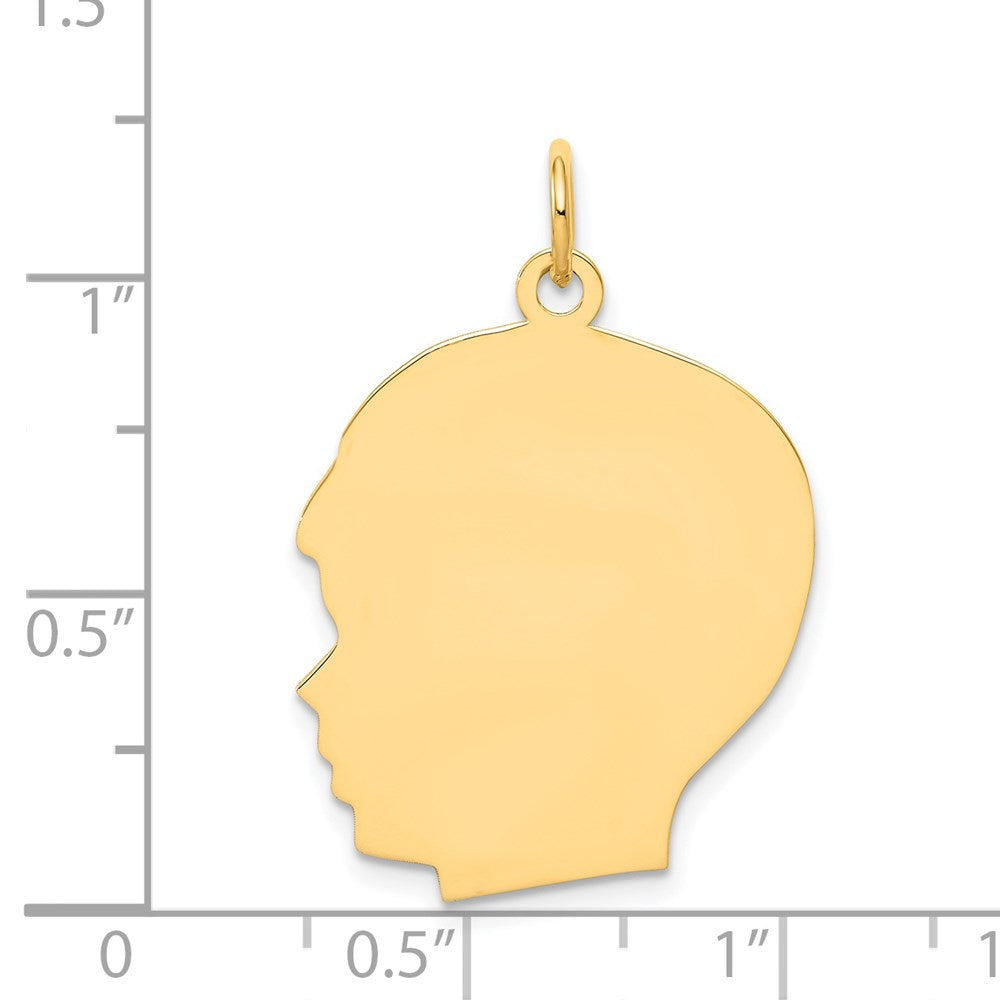 14k Yellow Gold Plain Large .018 Gauge Facing Left Boy HeadEngravable Charm Pendant Jewelry Gifts (Length 1.17" Width 0.78")