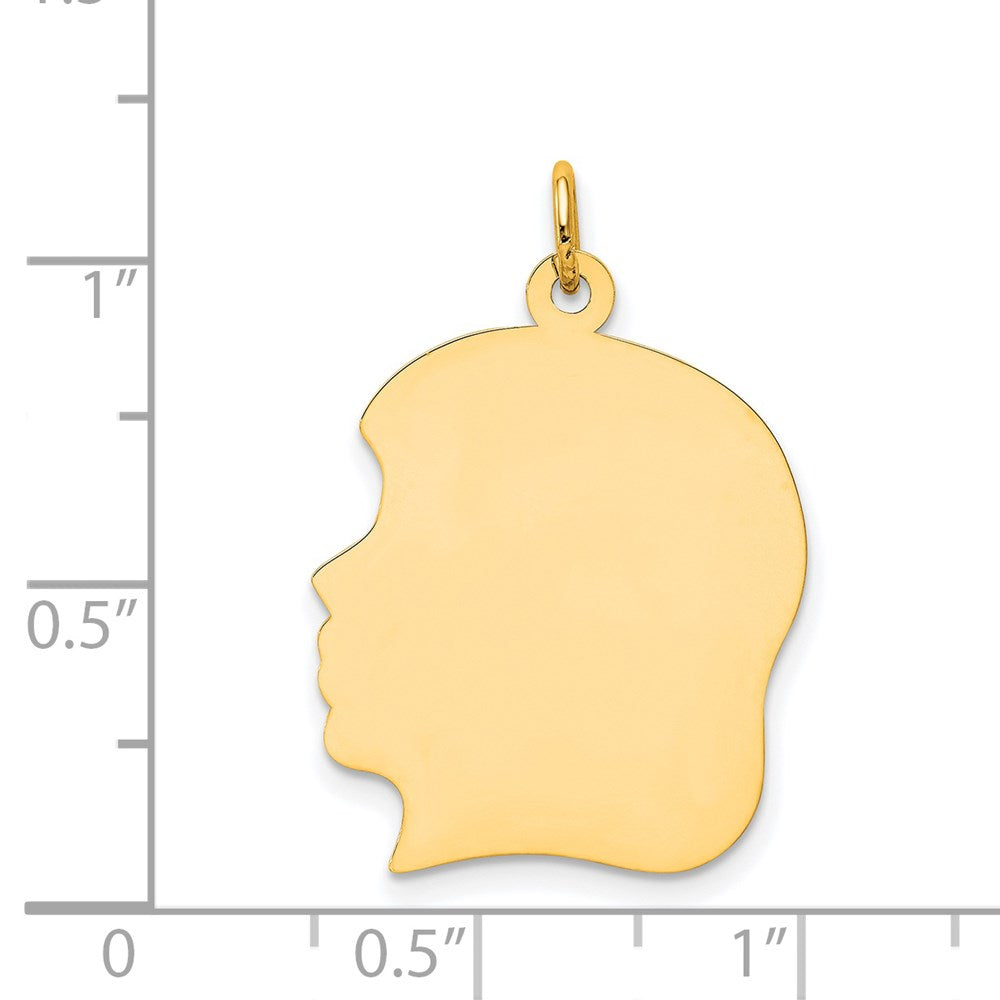 14k Yellow Gold Plain Large .035 Gauge Facing Left Girl HeadEngravable Charm Pendant Jewelry Gifts (Length 1.17" Width 0.78")