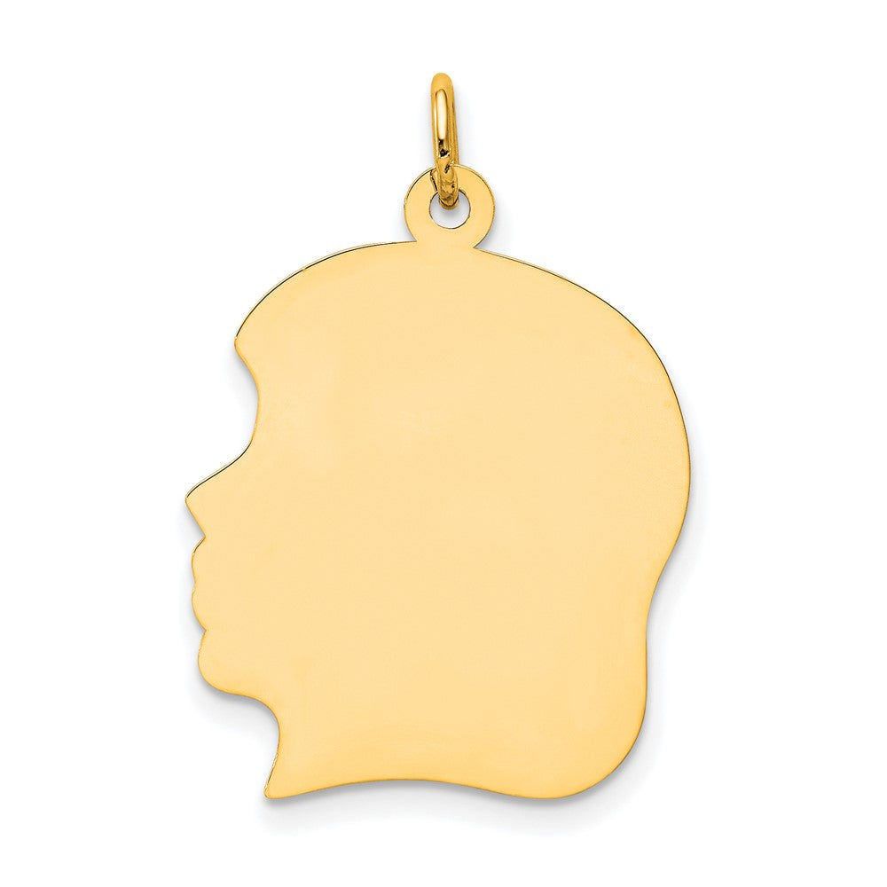 14k Yellow Gold Plain Large .035 Gauge Facing Left Girl HeadEngravable Charm Pendant Jewelry Gifts (Length 1.17" Width 0.78")