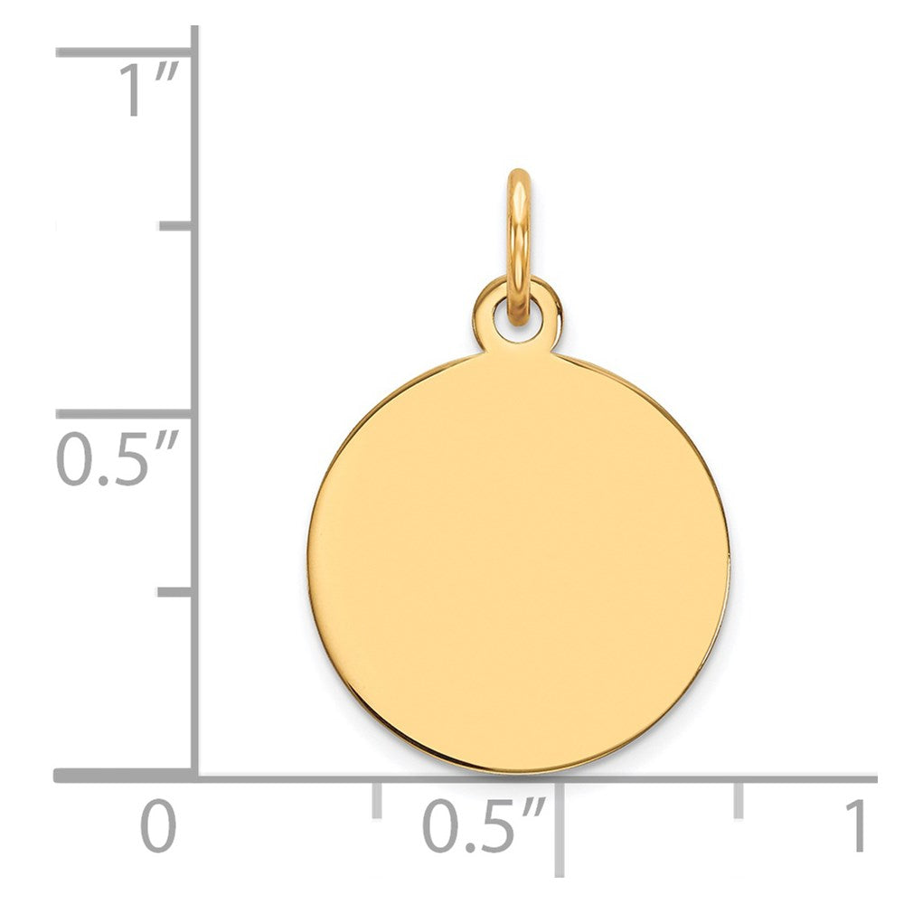 14k Yellow Gold Plain .013 Gauge Circular Disc Engravable Charm Pendant Jewelry Gifts (Length 0.74" Width 0.47")