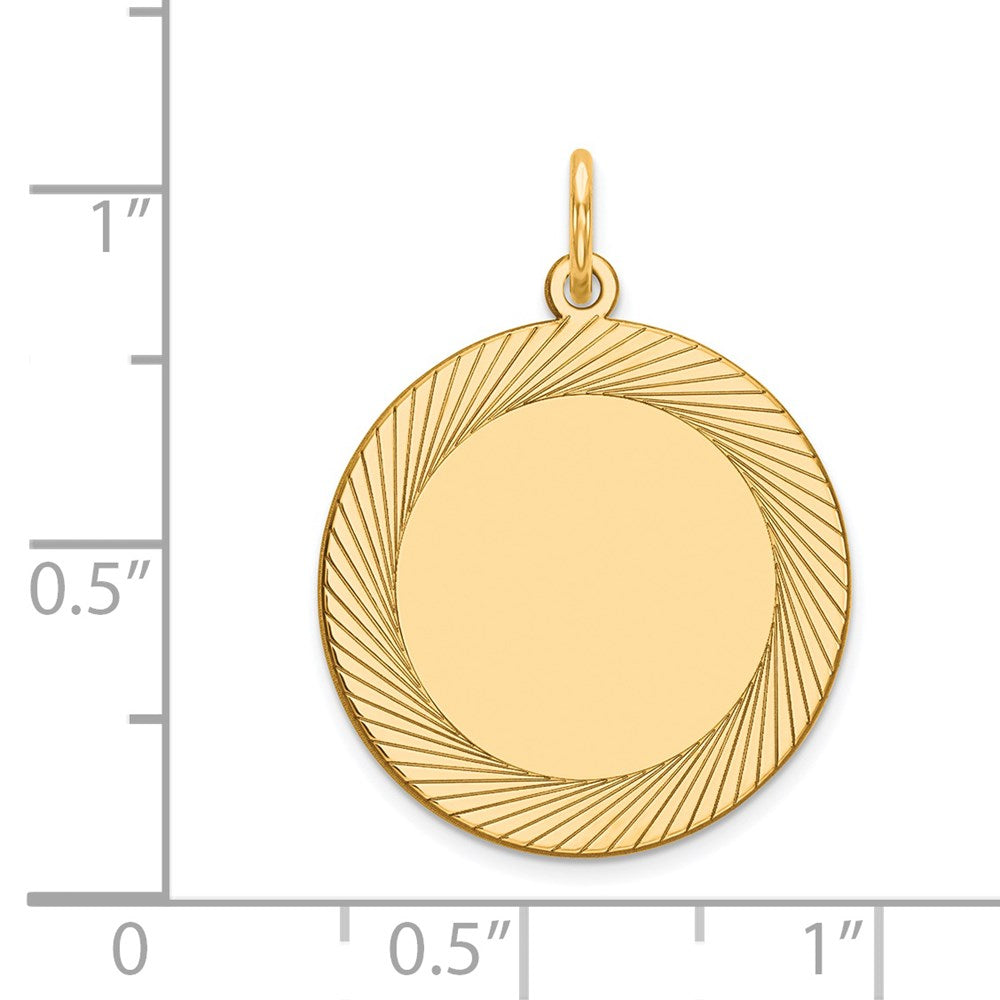 14k Yellow Gold Etched Design .018 Gauge Circular Disc Engravable Charm Pendant Jewelry Gifts (Length 0.98" Width 0.74")