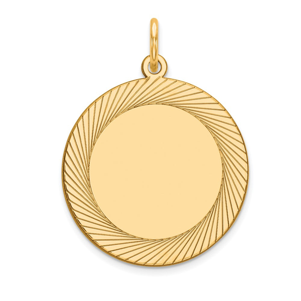 14k Yellow Gold Etched Design .018 Gauge Circular Disc Engravable Charm Pendant Jewelry Gifts (Length 0.98" Width 0.74")