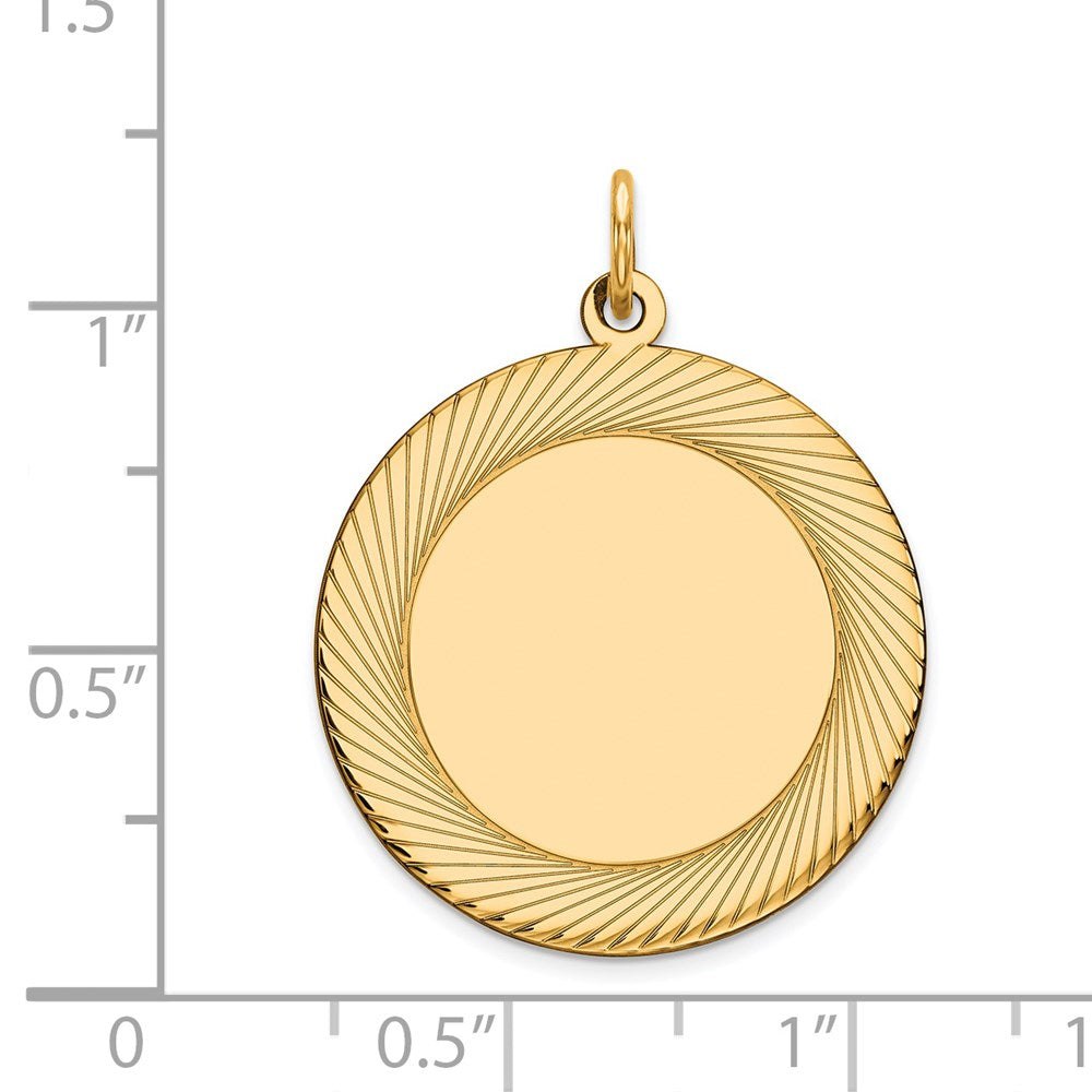 14k Yellow Gold Etched Design .018 Gauge Circular Disc Engravable Charm Pendant Jewelry Gifts (Length 1.13" Width 0.86")