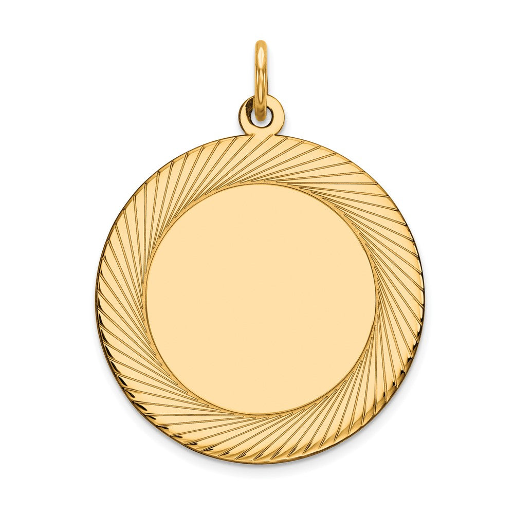 14k Yellow Gold Etched Design .018 Gauge Circular Disc Engravable Charm Pendant Jewelry Gifts (Length 1.13" Width 0.86")