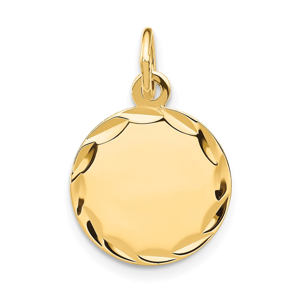 14k Yellow Gold Etched .013 Gauge Round Disc Engravable Charm Pendant Jewelry Gifts (Length 0.78" Width 0.51")