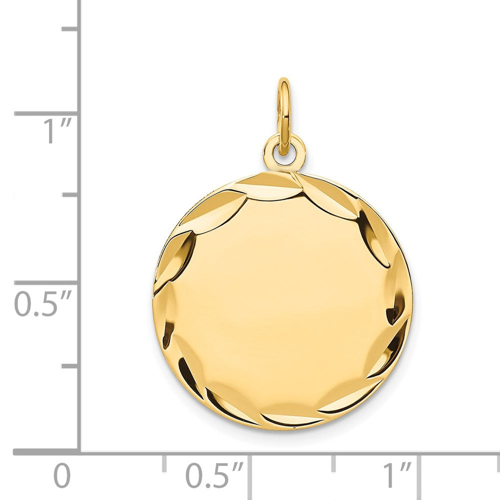 14k Yellow Gold Etched .018 Gauge Round Disc Engravable Charm Pendant Jewelry Gifts (Length 1.01" Width 0.74")