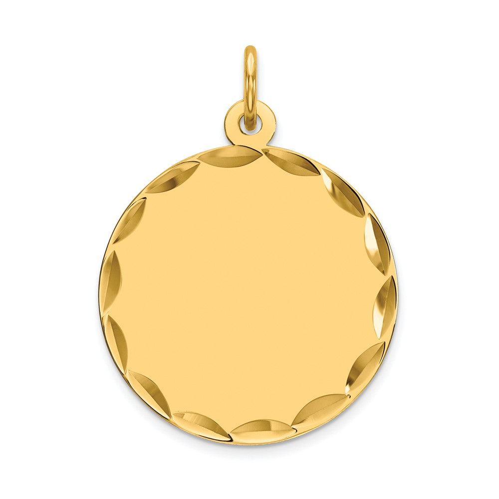 14k Yellow Gold Etched .013 Gauge Round Disc Engravable Charm Pendant Jewelry Gifts (Length 1.01" Width 0.74")