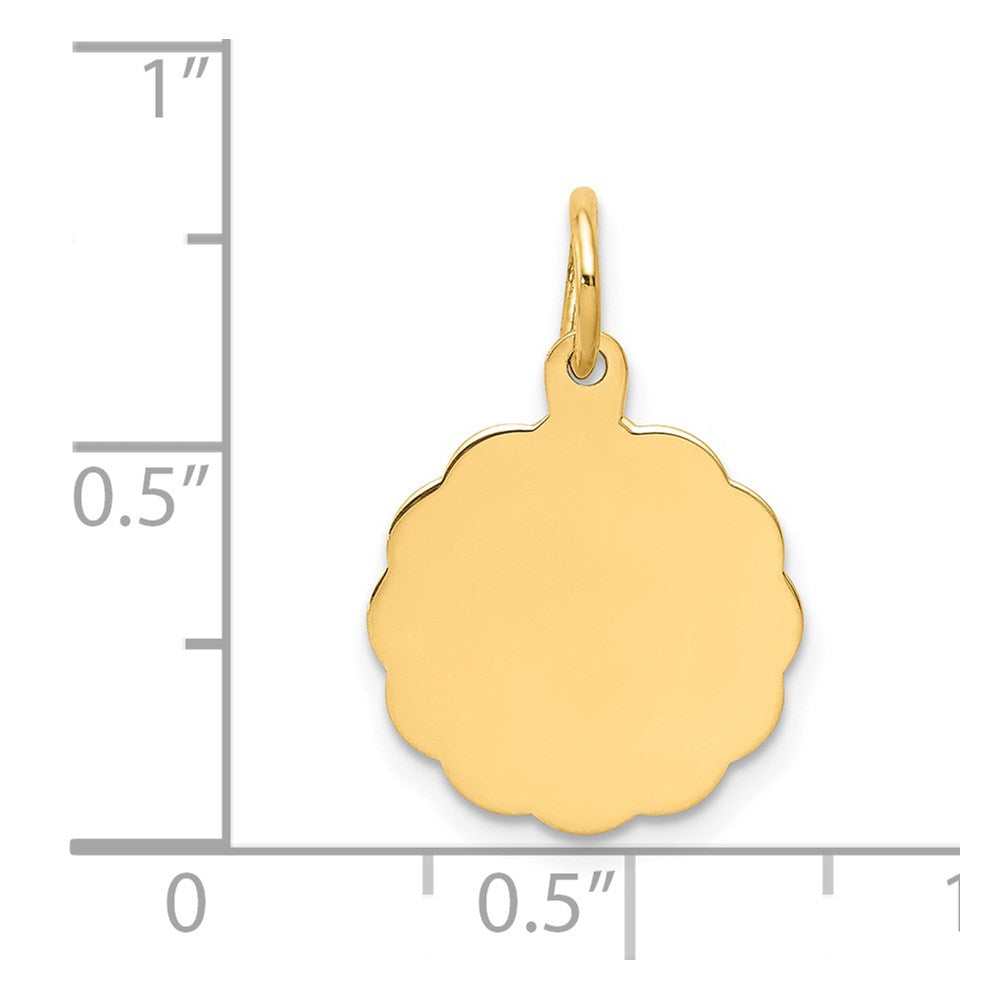 14k Yellow Gold .011 Gauge Scalloped Disc Engravable Charm Pendant Jewelry Gifts (Length 0.78" Width 0.51")