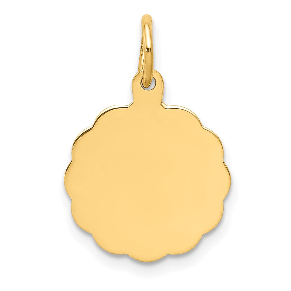 14k Yellow Gold .011 Gauge Scalloped Disc Engravable Charm Pendant Jewelry Gifts (Length 0.78" Width 0.51")