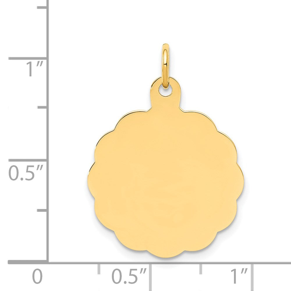 14k Yellow Gold .011 Gauge Scalloped Disc Engravable Charm Pendant Jewelry Gifts (Length 1.01" Width 0.74")