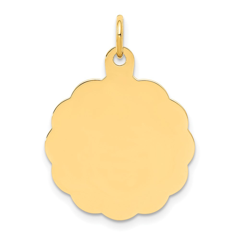 14k Yellow Gold .011 Gauge Scalloped Disc Engravable Charm Pendant Jewelry Gifts (Length 1.01" Width 0.74")