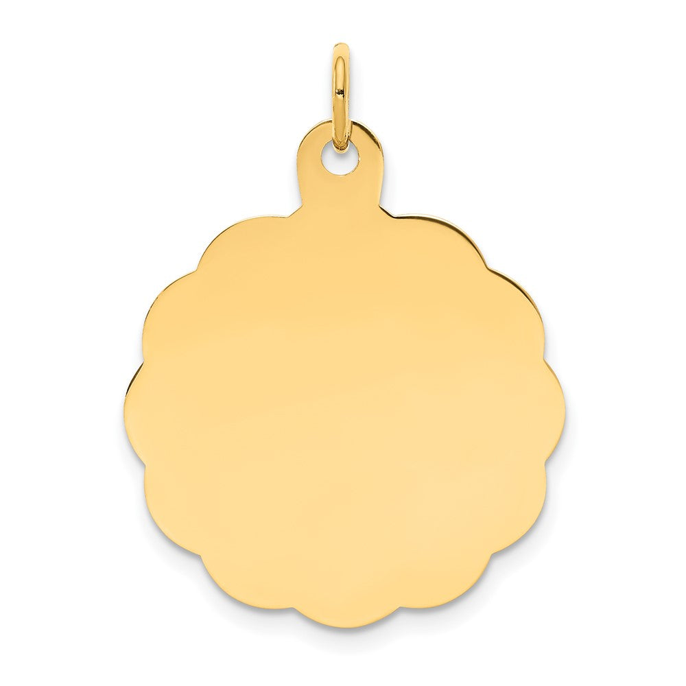 14k Yellow Gold .027 Gauge Scalloped Disc Engravable Charm Pendant Jewelry Gifts (Length 1.13" Width 0.86")