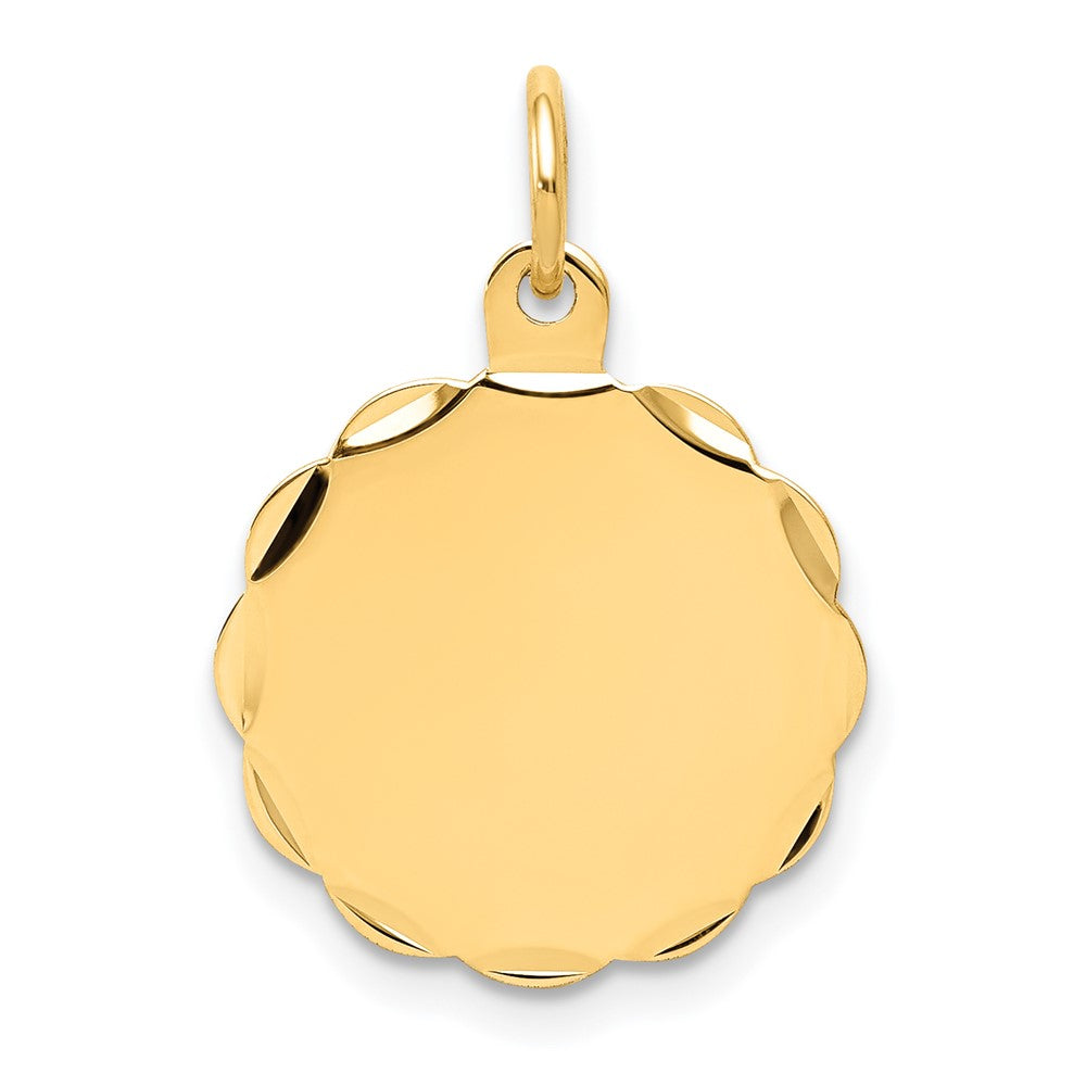 14k Yellow Gold .035 Gauge Scalloped Disc Engravable Charm Pendant Jewelry Gifts (Length 0.86" Width 0.59")