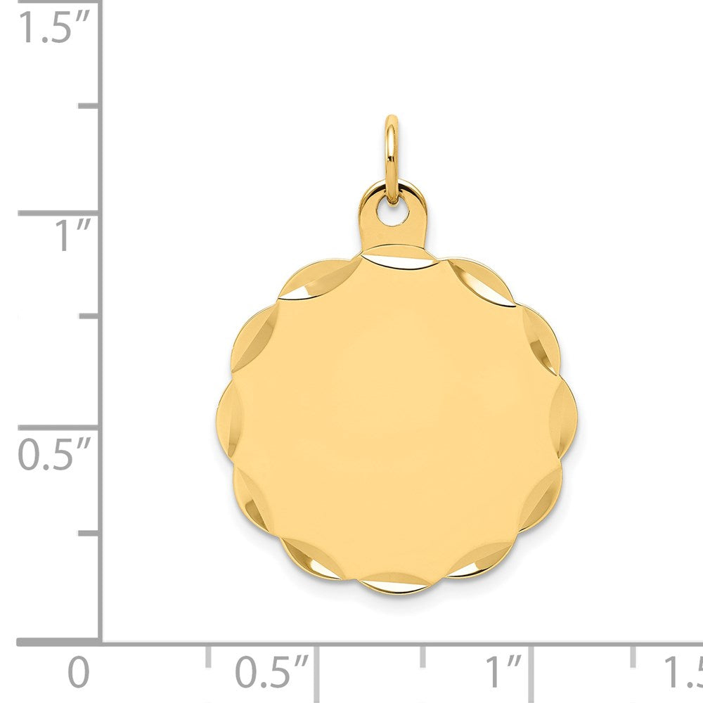 14k Yellow Gold .027 Gauge Scalloped Disc Engravable Charm Pendant Jewelry Gifts (Length 1.01" Width 0.74")