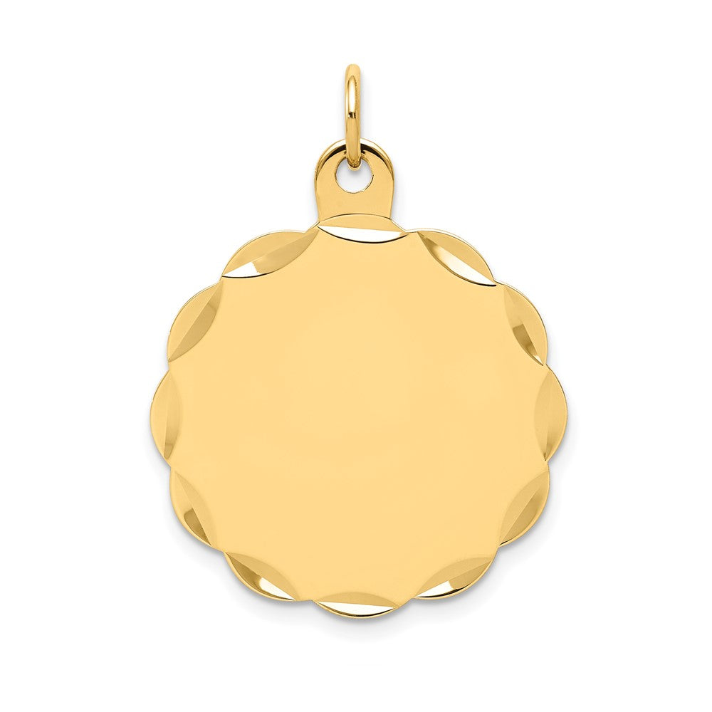 14k Yellow Gold .035 Gauge Scalloped Disc Engravable Charm Pendant Jewelry Gifts (Length 1.01" Width 0.74")