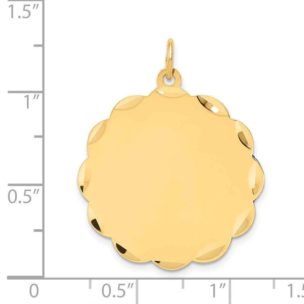 14k Yellow Gold .035 Gauge Scalloped Disc Engravable Charm Pendant Jewelry Gifts (Length 1.21" Width 0.98")