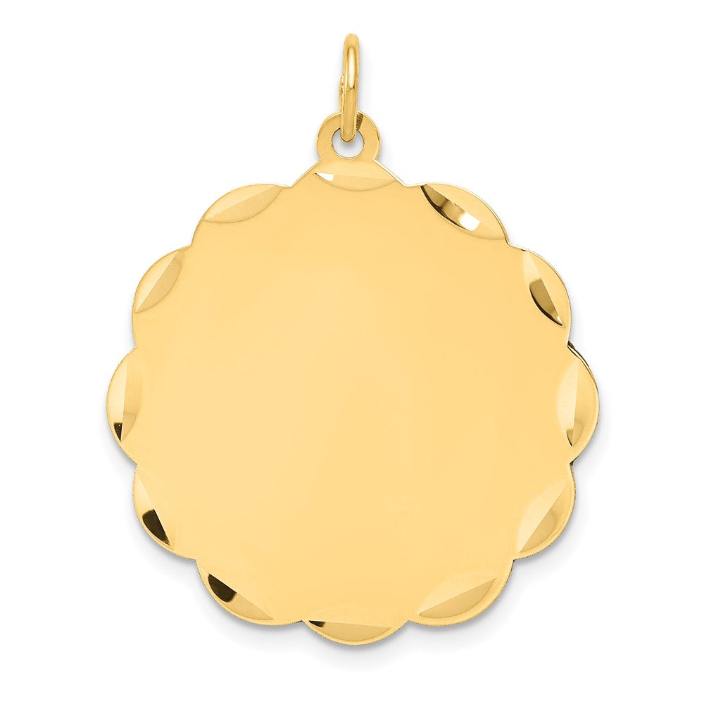 14k Yellow Gold .035 Gauge Scalloped Disc Engravable Charm Pendant Jewelry Gifts (Length 1.21" Width 0.98")