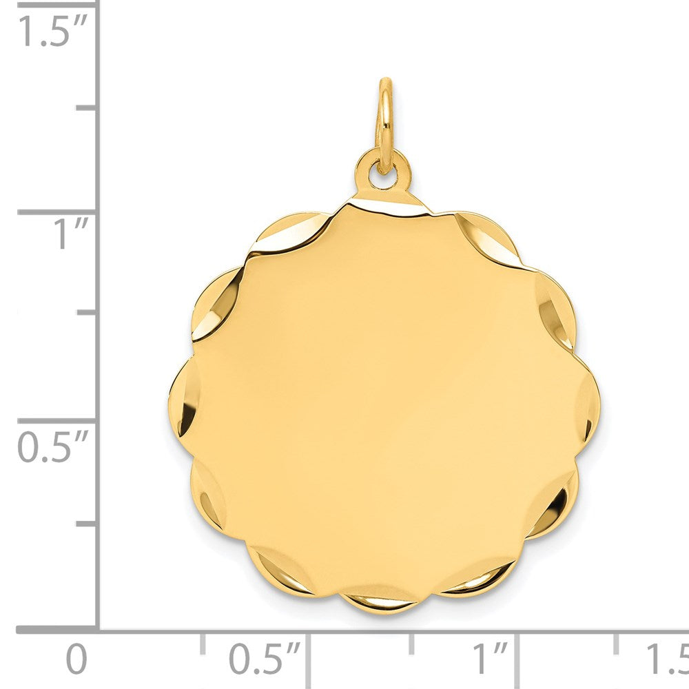 14k Yellow Gold .035 Gauge Scalloped Disc Engravable Charm Pendant Jewelry Gifts (Length 1.21" Width 1.01")