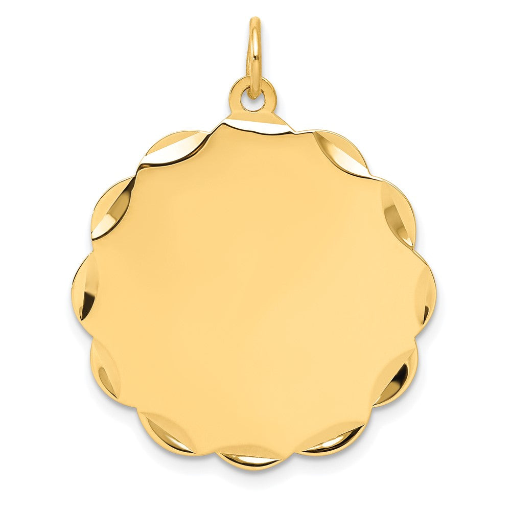 14k Yellow Gold .035 Gauge Scalloped Disc Engravable Charm Pendant Jewelry Gifts (Length 1.21" Width 1.01")