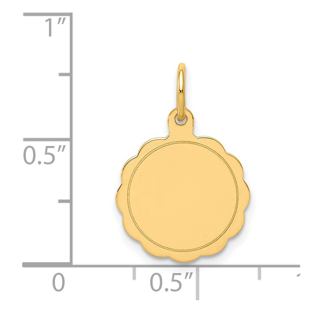 14k Yellow Gold .013 Gauge Scalloped Disc Engravable Charm Pendant Jewelry Gifts (Length 0.78" Width 0.51")