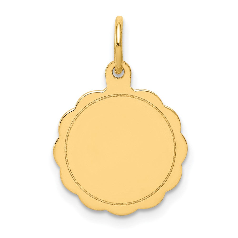 14k Yellow Gold .013 Gauge Scalloped Disc Engravable Charm Pendant Jewelry Gifts (Length 0.78" Width 0.51")