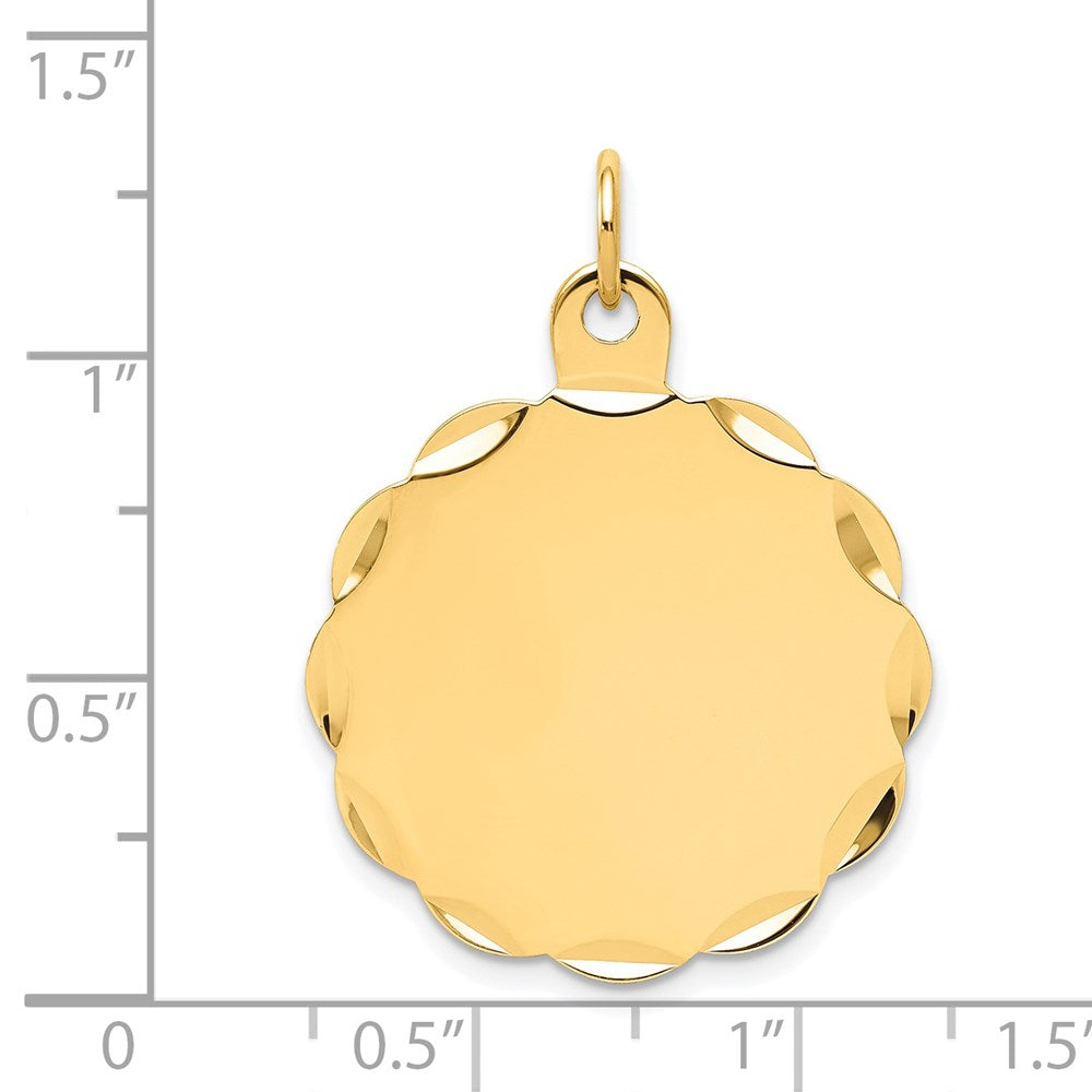 14k Yellow Gold .011 Gauge Scalloped Disc Engravable Charm Pendant Jewelry Gifts (Length 1.13" Width 0.94")