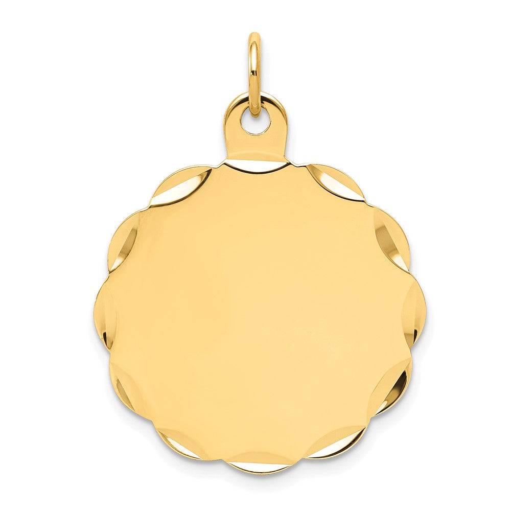 14k Yellow Gold .011 Gauge Scalloped Disc Engravable Charm Pendant Jewelry Gifts (Length 1.13" Width 0.94")