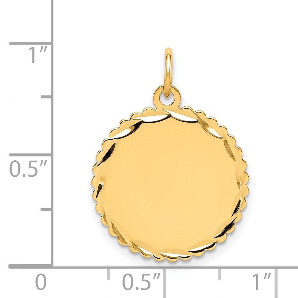 14k Yellow Gold .027 Gauge Scalloped Disc Engravable Charm Pendant Jewelry Gifts (Length 0.9" Width 0.7")