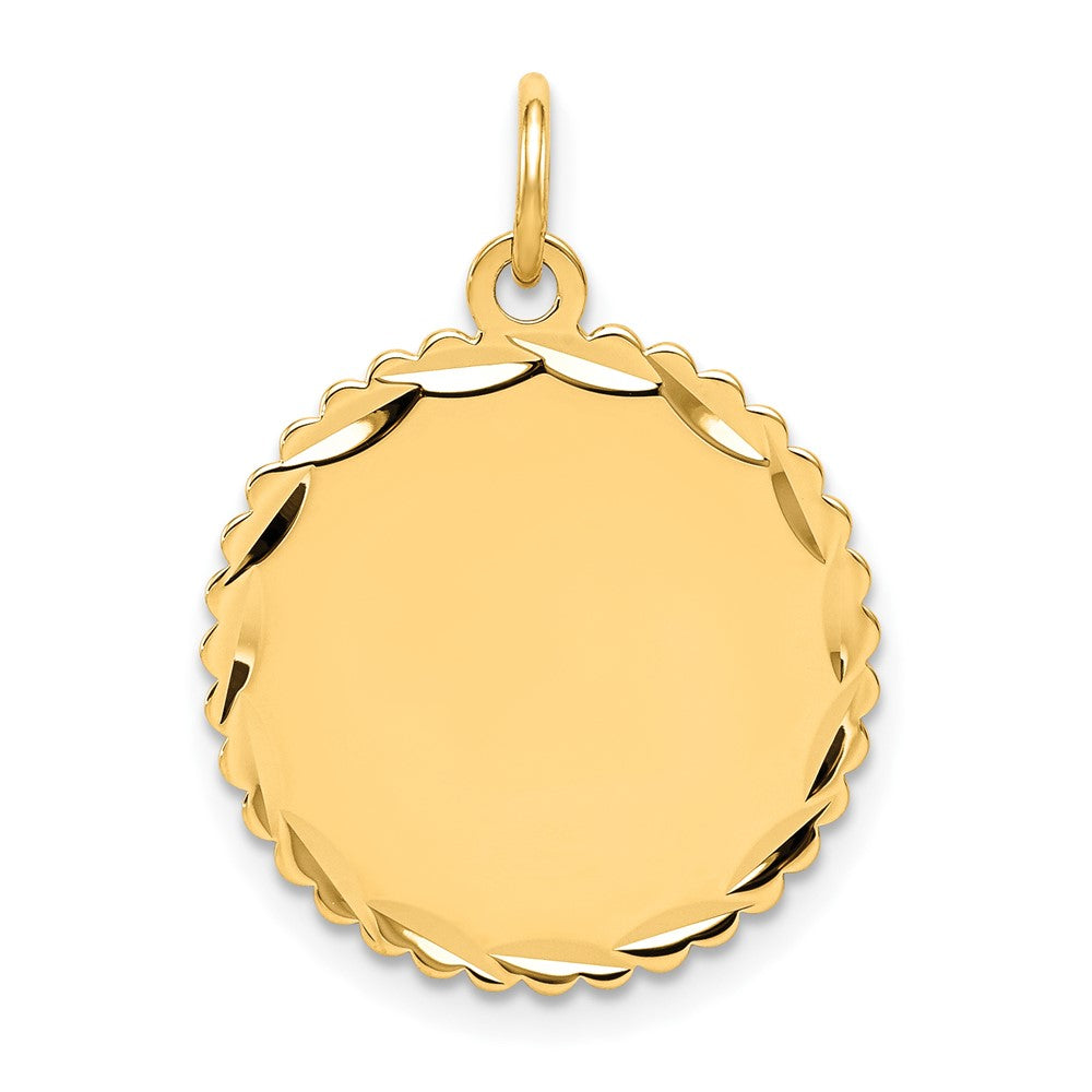 14k Yellow Gold .027 Gauge Scalloped Disc Engravable Charm Pendant Jewelry Gifts (Length 0.9" Width 0.7")