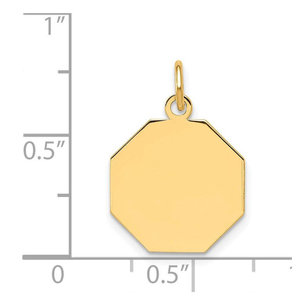 14k Yellow Gold Plain .013 Gauge Octagonal Disc Engravable Charm Pendant Jewelry Gifts (Length 0.82" Width 0.59")