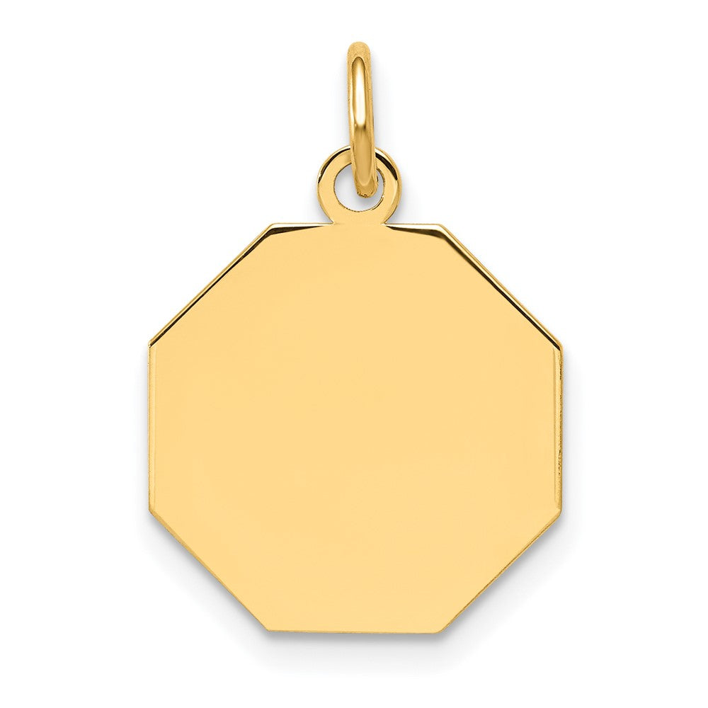 14k Yellow Gold Plain .013 Gauge Octagonal Disc Engravable Charm Pendant Jewelry Gifts (Length 0.82" Width 0.59")