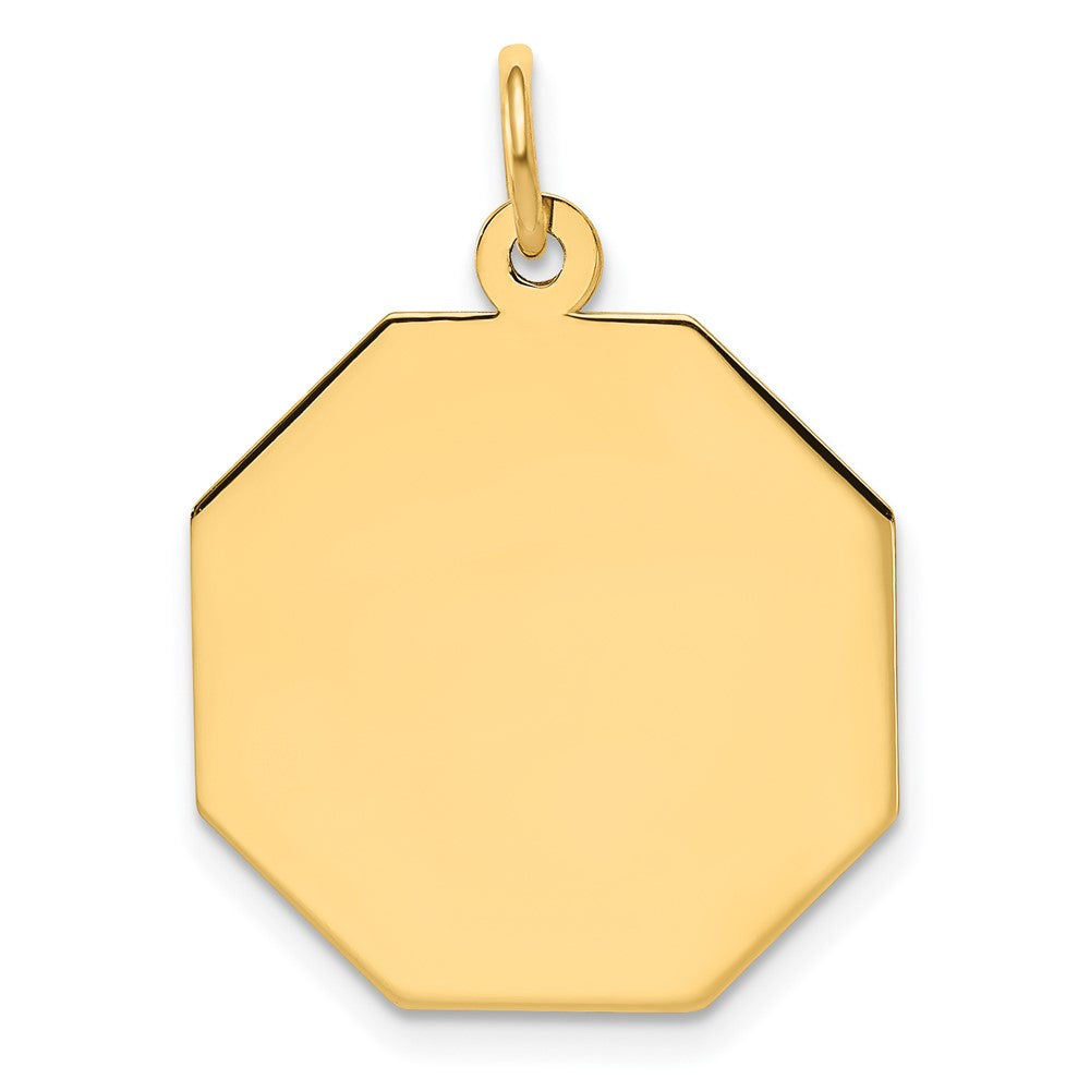 14k Yellow Gold Plain .027 Gauge Octagonal Disc Engravable Charm Pendant Jewelry Gifts (Length 0.98" Width 0.74")