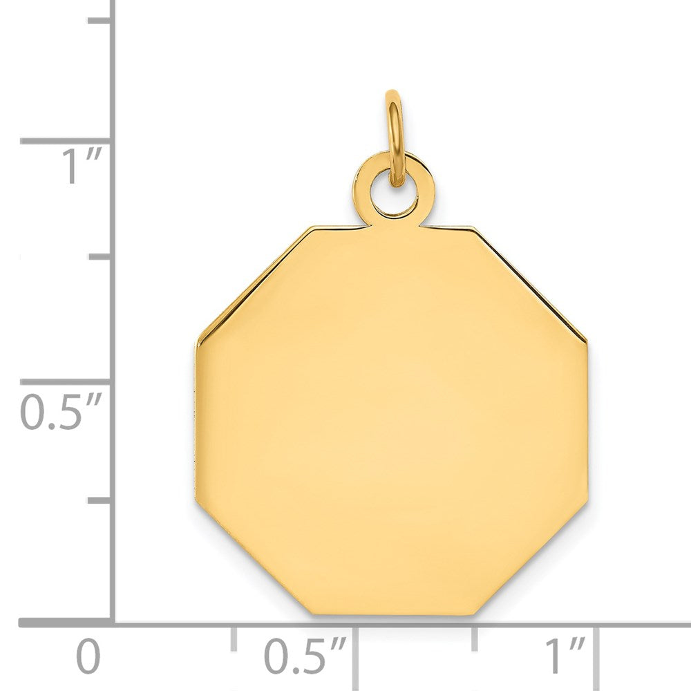 14k Yellow Gold Plain .018 Gauge Octagonal Disc Engravable Charm Pendant Jewelry Gifts (Length 1.05" Width 0.82")