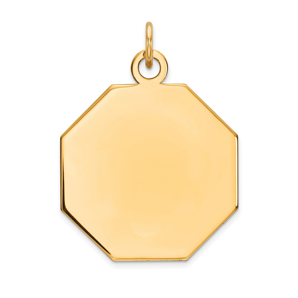 14k Yellow Gold Plain .018 Gauge Octagonal Disc Engravable Charm Pendant Jewelry Gifts (Length 1.05" Width 0.82")