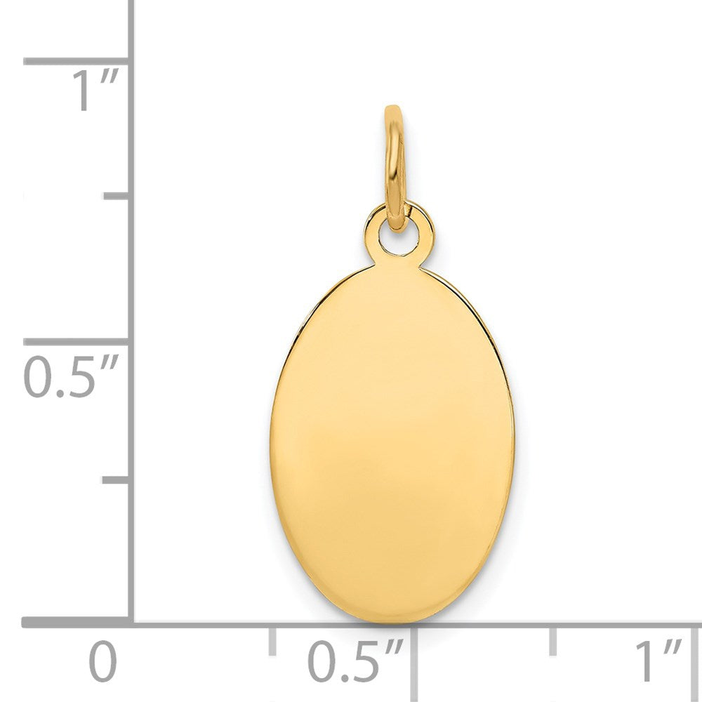 14k Yellow Gold Plain .018 Gauge Oval Disc Engravable Charm Pendant Jewelry Gifts (Length 0.86" Width 0.43")