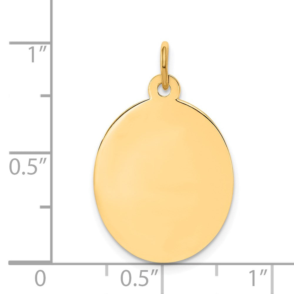 14k Yellow Gold Plain .011 Gauge Oval Disc Engravable Charm Pendant Jewelry Gifts (Length 1.01" Width 0.62")