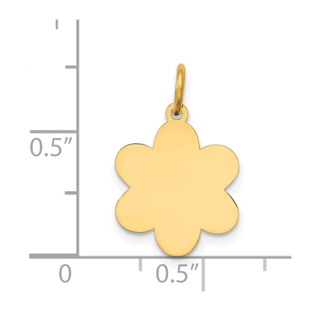 14k Yellow Gold Plain .013 Gauge Flower Disc Engravable Charm Pendant Jewelry Gifts (Length 0.78" Width 0.47")