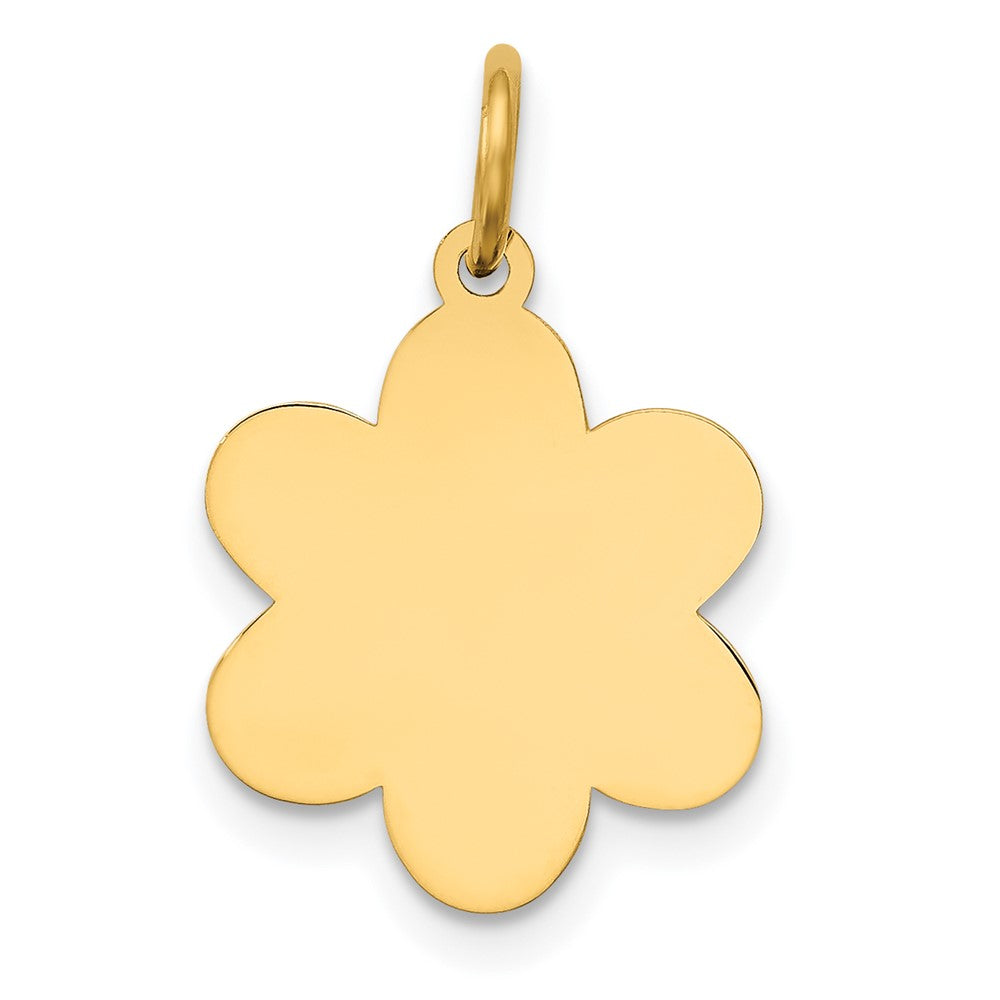 14k Yellow Gold Plain .013 Gauge Flower Disc Engravable Charm Pendant Jewelry Gifts (Length 0.78" Width 0.47")