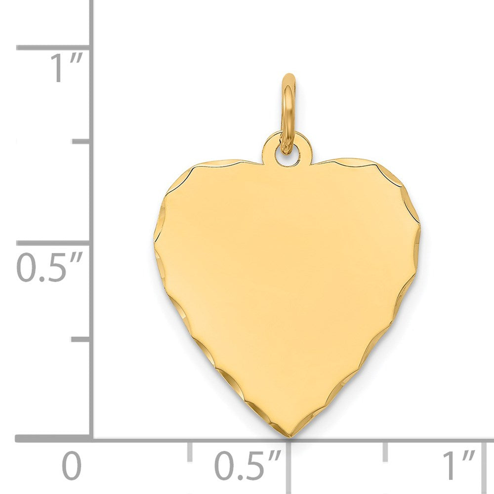 14k Yellow Gold Etched .027 Gauge Heart Disc Engravable Charm Pendant Jewelry Gifts (Length 0.98" Width 0.66")