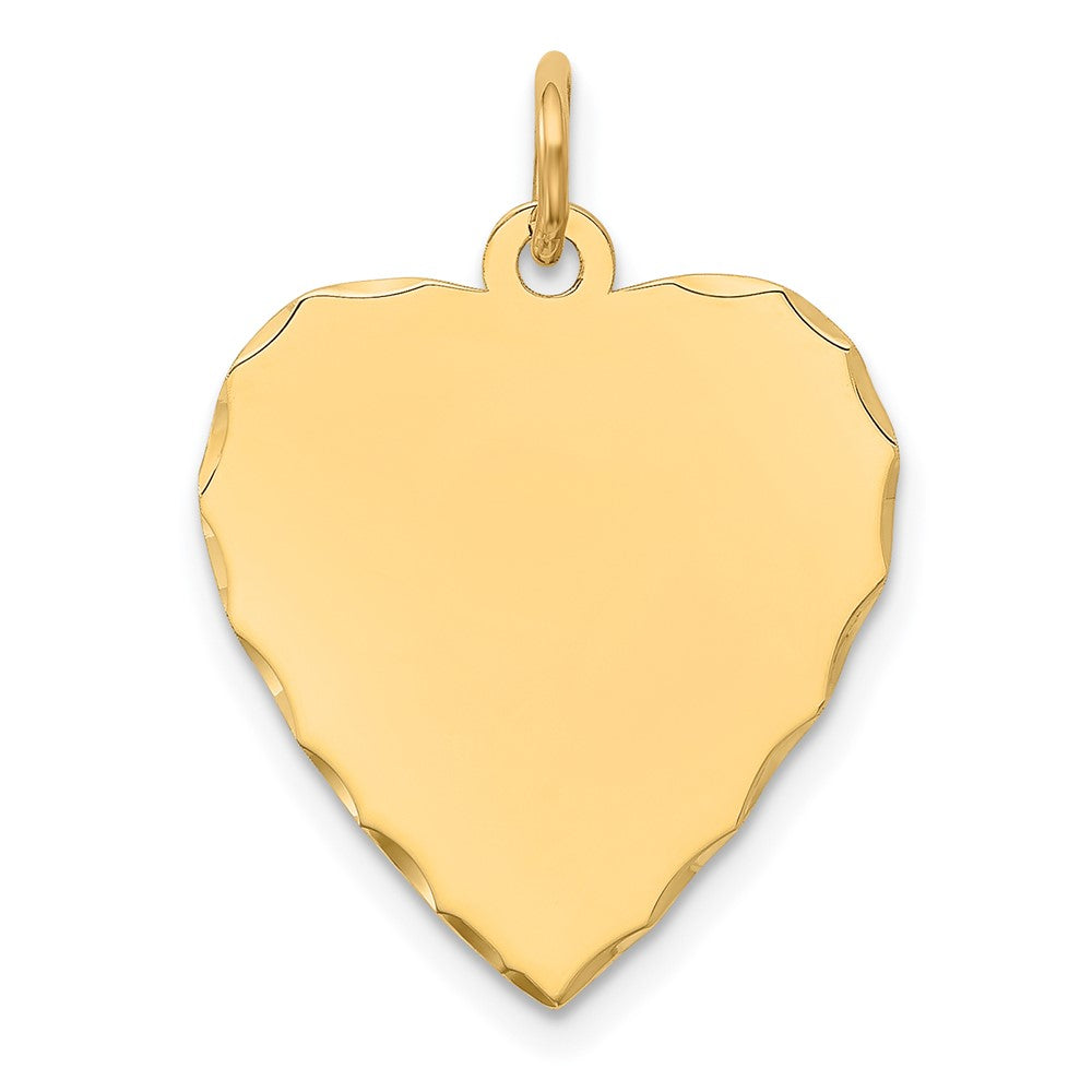 14k Yellow Gold Etched .027 Gauge Heart Disc Engravable Charm Pendant Jewelry Gifts (Length 0.98" Width 0.66")