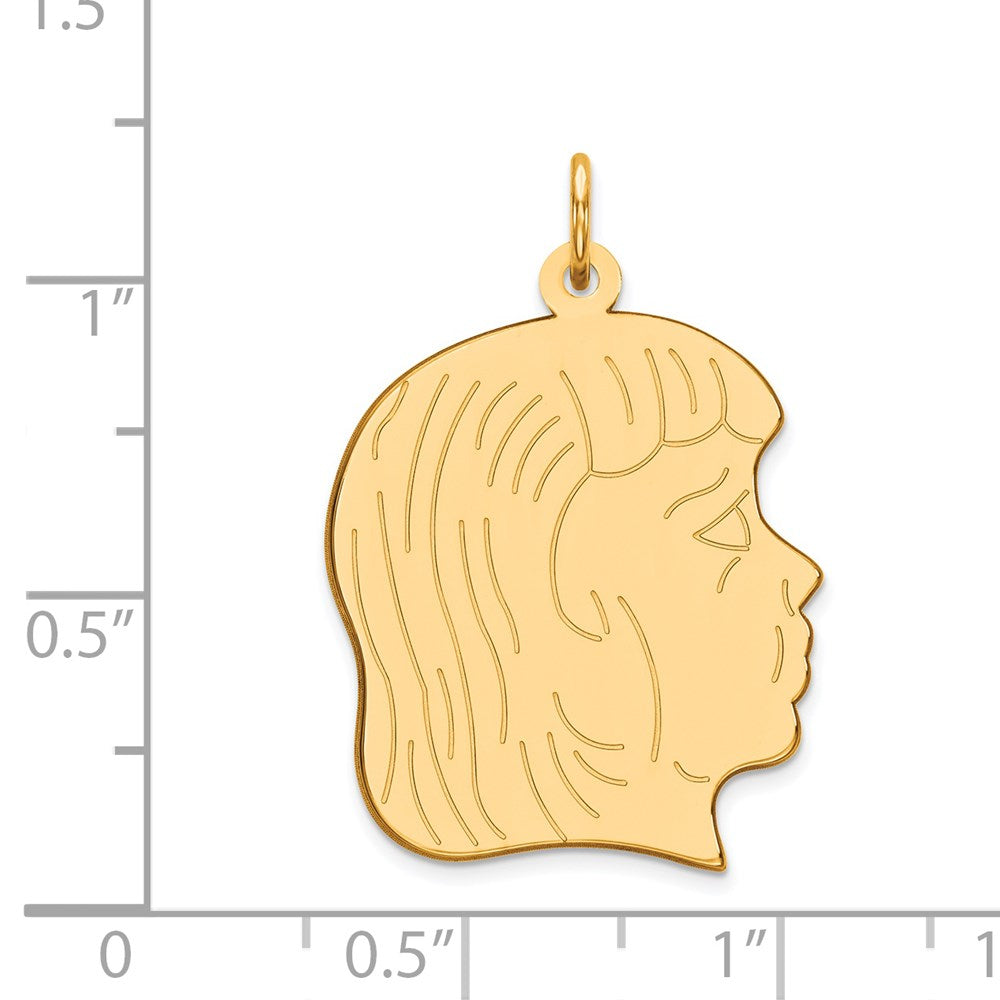 14k Yellow Gold .011 Depth Girl HeadEngravable Charm Pendant Jewelry Gifts (Length 1.17" Width 0.78")