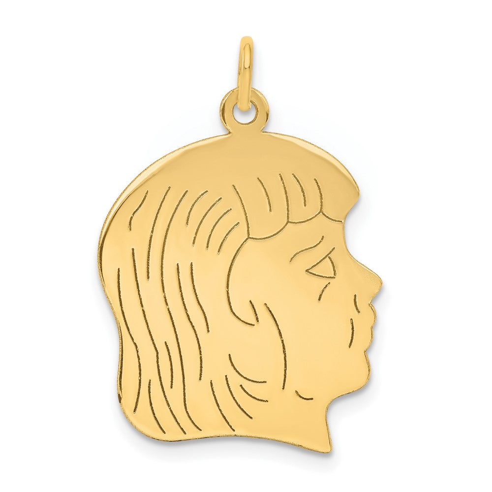 14k Yellow Gold .011 Depth Girl HeadEngravable Charm Pendant Jewelry Gifts (Length 1.17" Width 0.78")