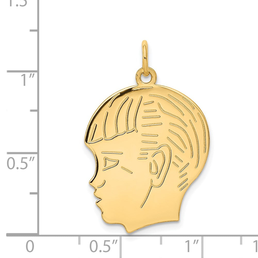 14k Yellow Gold .013 Depth Boy HeadEngravable Charm Pendant Jewelry Gifts (Length 1.17" Width 0.78")