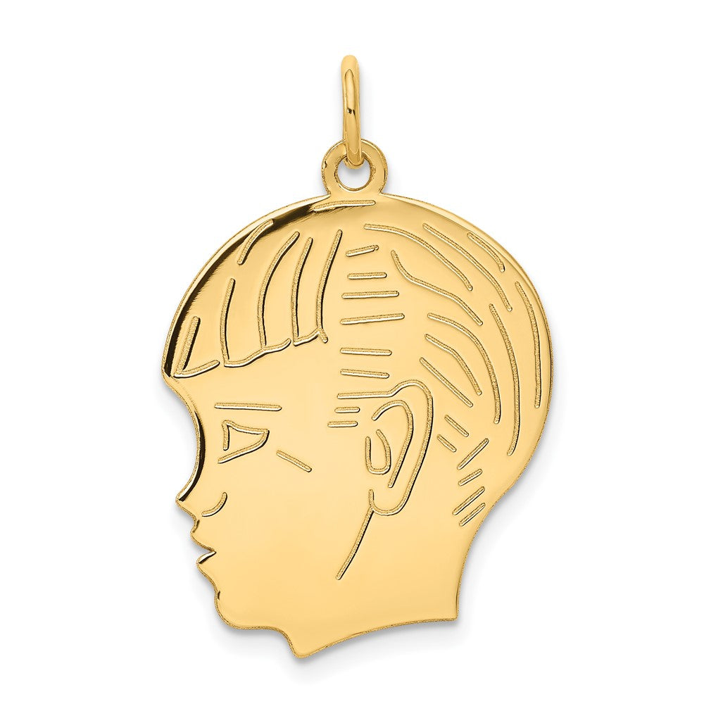 14k Yellow Gold .013 Depth Boy HeadEngravable Charm Pendant Jewelry Gifts (Length 1.17" Width 0.78")