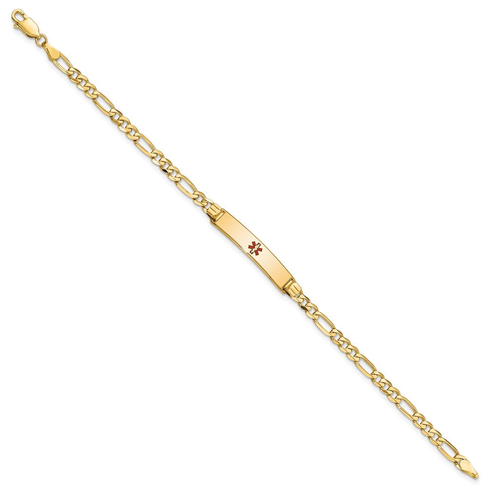 Engravable 14K Yellow Gold Medical Red Enamel Figaro ID Bracelet Length 7 inches Width 5.5 mm With Lobster Claw Clasp